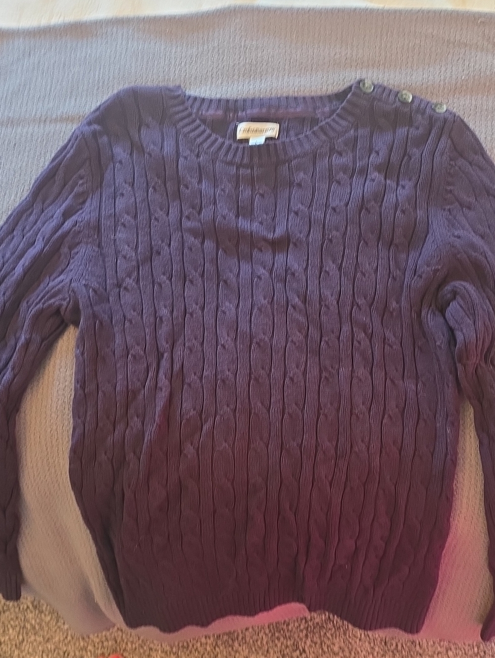 croft & barrow Purple Cable-Knit Crewneck Sweater with Shoulder Buttons